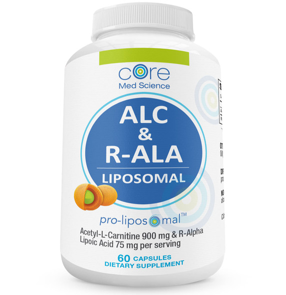 Liposomal ALC and R-ALA by Core Med Science - 900mg Acetyl L-Carnitine and 75mg R-Alpha Lipoic  - 60 Capsules - Antioxidant Amino  Supplement