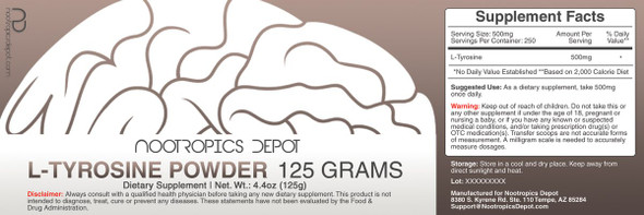 L-Tyrosine Powder | 125 Grams | Amino  Supplement | Supports Healthy  Levels | Boosts Energy | Promotes Mental Alertness, Focus and Clarity