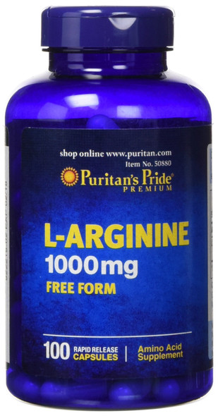 Puritan's Pride L-arginine 1000 Mg Capsules, 100 Count, White, (4332490165)