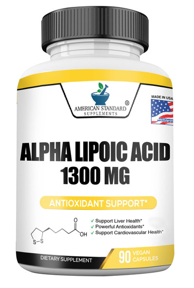 Alpha Lipoic  1300mg , ALA, Supports Glutathione Production, Supports Cardiovascular Health & Liver Health, Supports Overall Health, Powerful Antioxidants, 90 Vegan Capsules