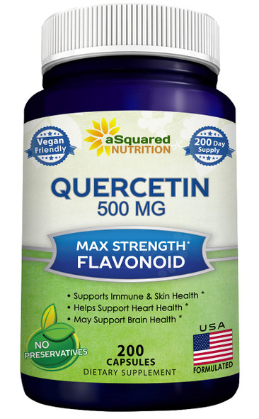 aSquared Nutrition Quercetin 500mg Supplement - 200 Capsules - Quercetin Dihydrate to Support Cardiovascular Health - Max Strength Powder Complex Pills to Help Improve Immune Response