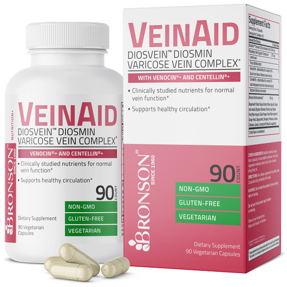 Bronson VeinAid DiosVein Diosmin Varicose Vein Complex with Venocin & Centellin, 90 Vegetarian Capsules