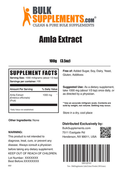 BulkSupplements Amla Extract Powder - Amla Powder - Amla Powder for Hair Growth - Amla Supplement - Indian Gooseberry Powder - Amla  Extract -  Powder (100 Grams - 3.5 oz)