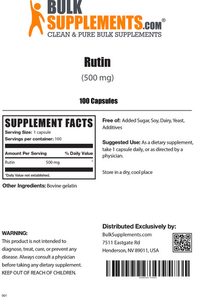 BulkSupplements Rutin Capsules - Dietary Supplement, Antioxidants Source - Soy Free - 1 Capsule (500mg)  - 100-Day Supply (100 Capsules)
