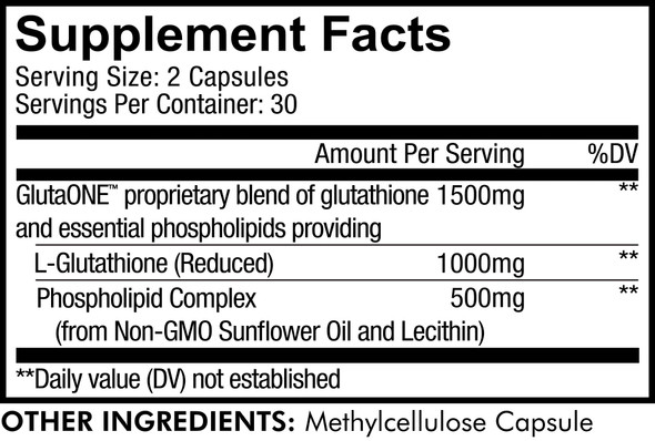 Codeage Liposomal Glutathione 1000 mg, GlutaONE Antioxidant Phospholipid Complex, L-Glutathione Reduced Capsules Supplement, Non-GMO Sunflower Oil & Lecithin Essential Phospholipids, Vegan, 60 ct