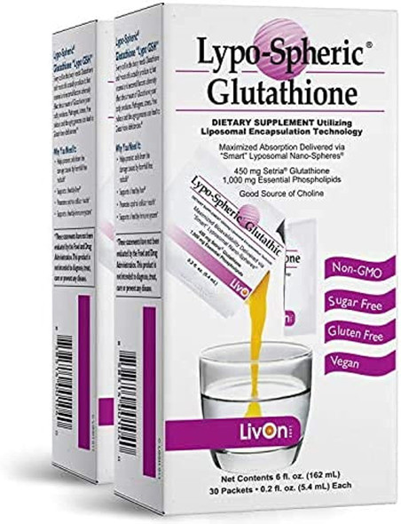 LypoSpheric Glutathione - 2 Cartons (60 Packets)  450 mg Glutathione Per Packet  Liposome Encapsulated for Improved Absorption Professionally Formulated, 100% NonGMO