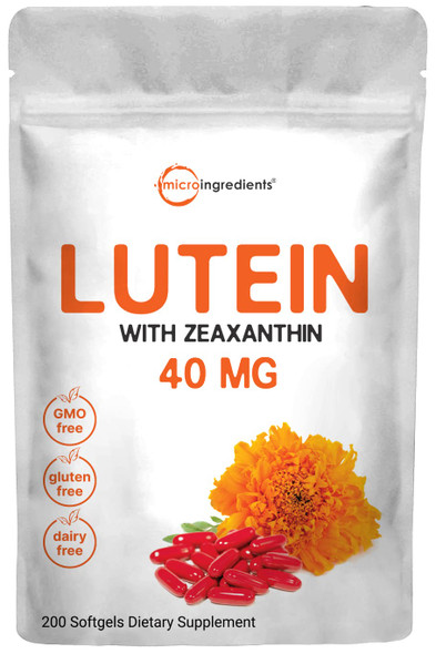 Micro Ingredients Lutein 40mg with Zeaxanthin Softgel, 200 Counts, Third Party Tested, Non-GMO &  - Eye Vitamins Lutein and Zeaxanthin Supplement