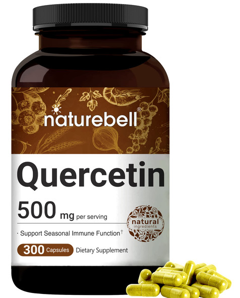 NatureBell Quercetin 500mg  | 300 Capsules, Ultra Strength Quercetin Supplement | Bioflavonoids for Healthy Immune Support, , Non-GMO & No Gluten
