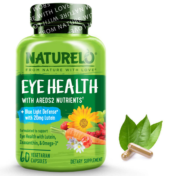 NATURELO Eye Vitamins - AREDS 2 Formula Nutrients with Lutein, Zeaxanthin, Vitamin C, E, Zinc, Plus  - Supplement for Dry Eyes, Healthy Vision, Eye Support - 60 Vegan Capsules
