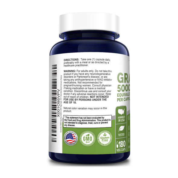 Graviola 5,000 mg Equivalent per caps. 180 Veggie Caps (Non-GMO, , Extract 10:1)