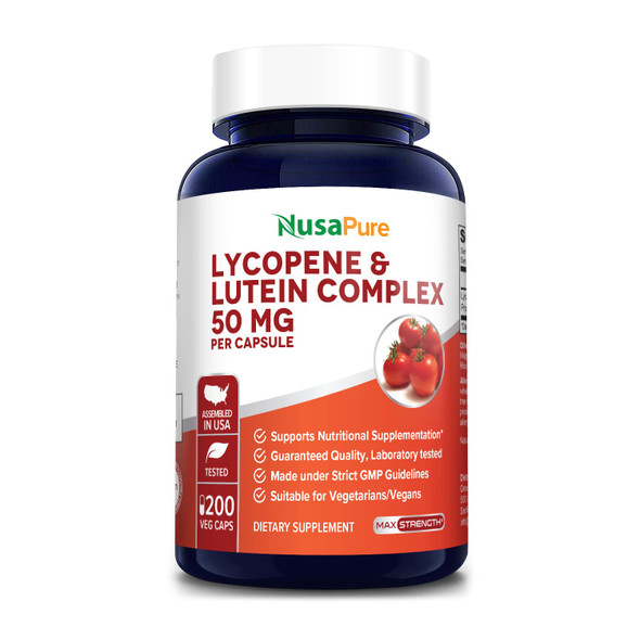 NusaPure Lycopene & Lutein Complex 50mg per caps 200 Veggie Capsules (Non-GMO & )