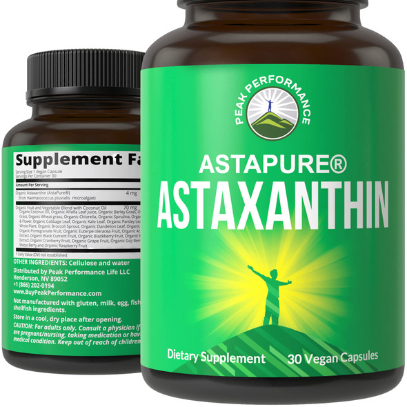 Astaxanthin Vegan Capsules. Made with AstaPure Astaxanthin + Coconut Oil for Max Absorption.  USA Sourced Supplement. Plant Based Pills. Take Astaxanthin 4mg to 12mg