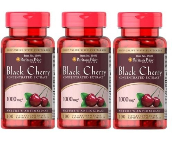 Black Cherry 1000 mg - 300 Capsules 3 Pack Made in USA by Puritan's Pride