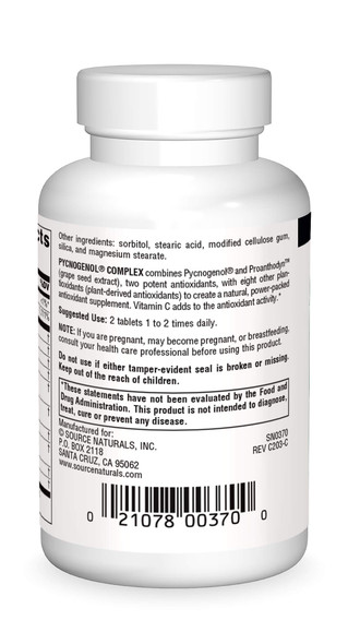 Source s Pycnogenol Complex - Antioxidant Formula Rich In Flavonoids, Proanthocyanidins & Vitamin C - 30 Tablets