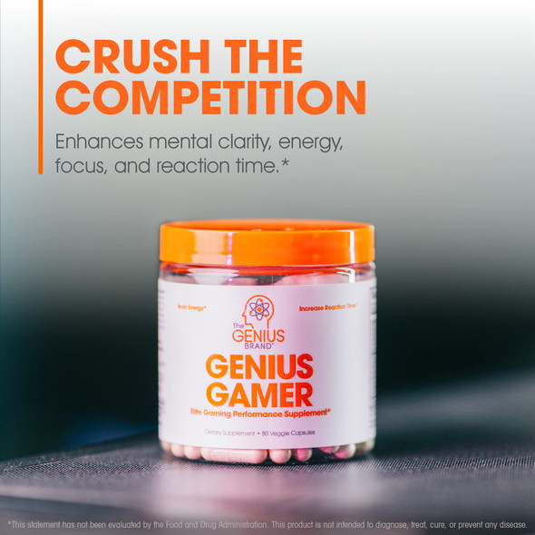 Genius Gamer, Gaming Focus Supplement, 80 Pills - E Nootropic Performance Booster - Boost Brain & Mental Clarity, Reaction Time & Concentration - Blue Light Support with Lutemax