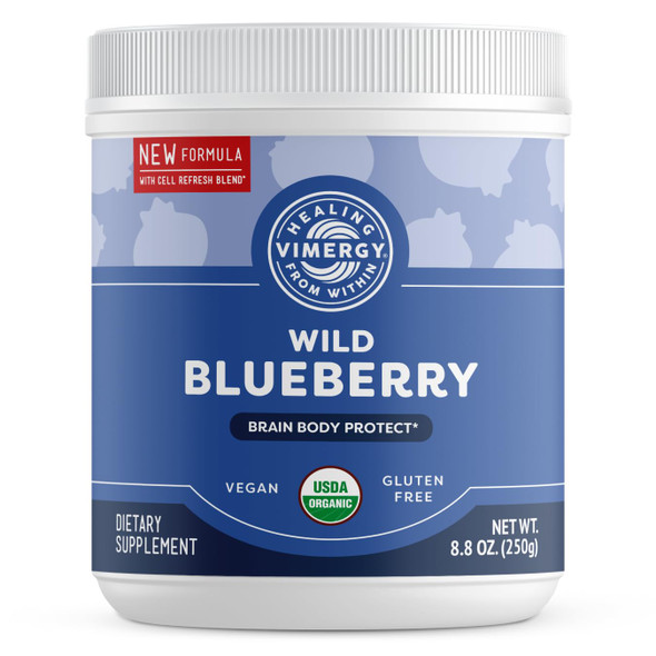 Vimergy USDA Organic Wild Blueberry Supplement Powder 62 Servings  Natural Wild Blueberries  Fruit Powder for Smoothies Juices Fruit Bowls  Low Bush Non GMO Gluten Free Vegan Paleo (250g)