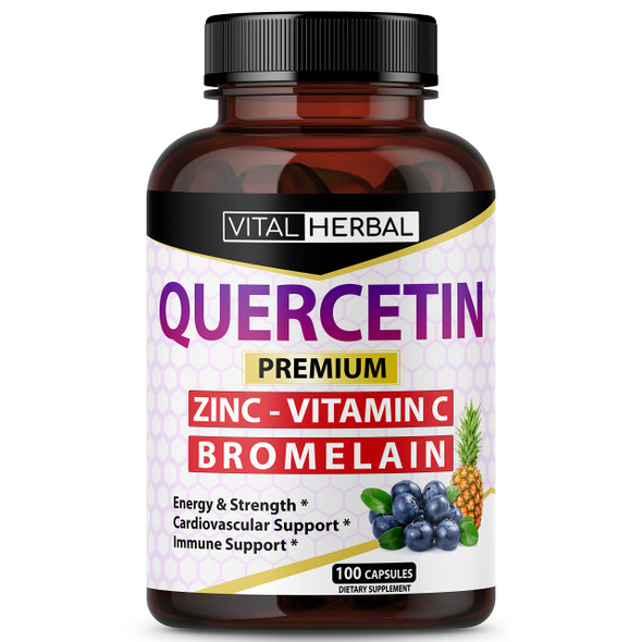 Ultra Quercetin High Purity 98% with Bromelain Capsules - Equivalent to 4085 mg Powder - Maximum Strength with Ashwagan - Supports Overall Health Strength Energy (100 Counts)