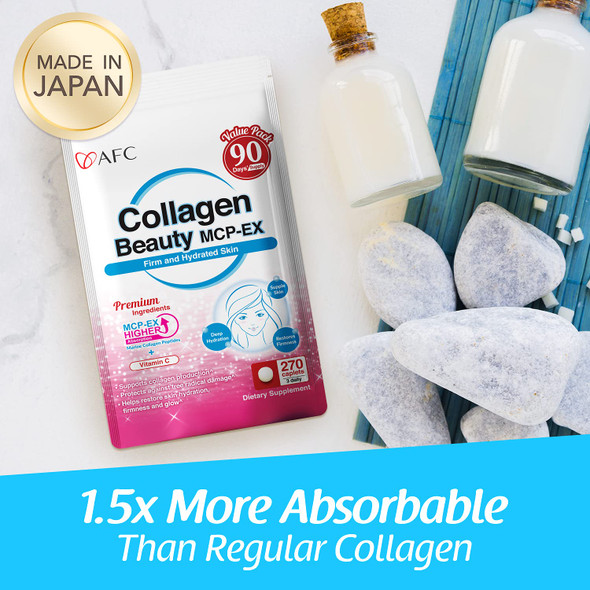 AFC Japan Collagen Beauty MCP-EX with Marine Collagen Peptide, 1.5X Better Absorption Than Other Collagen, for Anti-Aging, Skin, Hair, Nails, Bone and Joints, for Women & Men, 90 Days Supply