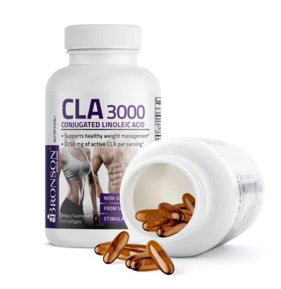 Bronson CLA 3000 Extra High Potency Supports Healthy Weight Management Lean Muscle Mass Non-Stimulating Conjugated Linoleic  120 Softgels