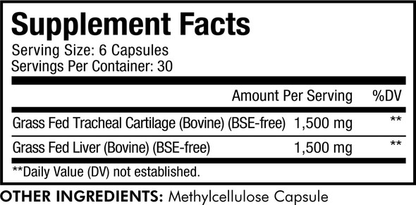 Codeage Grass Fed Beef Cartilage Supplement - Freeze Dried, Non-Defatted, Desiccated Beef Tracheal Bovine Cartilage & Liver Pills  Pasture Raised Argentina Beef Vitamins - Non-GMO -180 Capsules