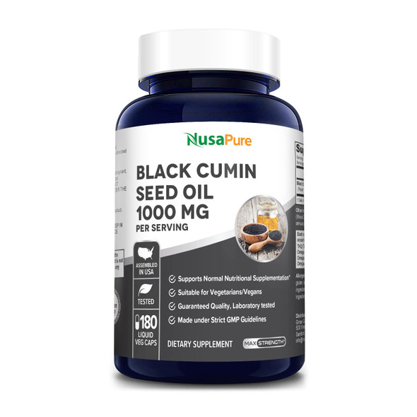 NusaPure Black Seed Oil 1,000 mg  180 Softgel Capsules (Non-GMO & Vegetarian) Cold-Pressed Nigella Sativa Producing Black Cumin Seed Oil