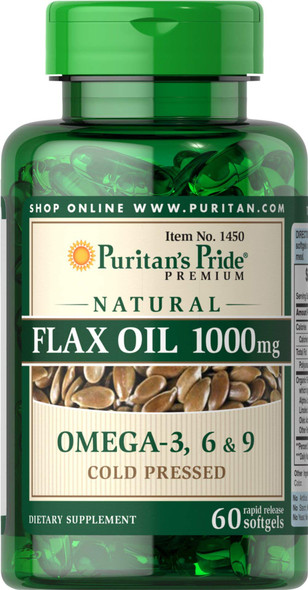 Puritan's Pride Non-GMO  Flax Oil 1000 mg-60 Rapid Release Softgels