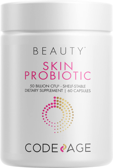 Codeage Skin Probiotics + Prebiotics - Skin Care Routine Supplement - 50 Billion CFU - Ayurvedic Botanical Herbs - Face Probiotics - Shelf Stable Cleanser, Non-GMO, Vegan - 60 Capsules