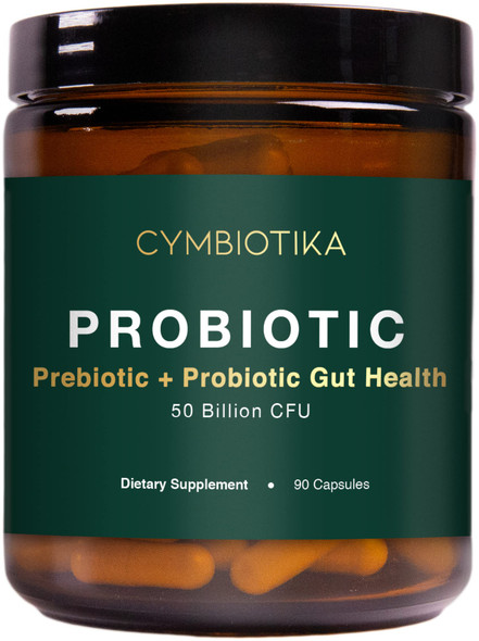 CYMBIOTIKA Probiotic 50 Billion CFU, 90 Capsules, Effective Prebiotic + Probiotic Gut Health, Supports Healthy Digestion for Men & Women, Digestive Health Supplement