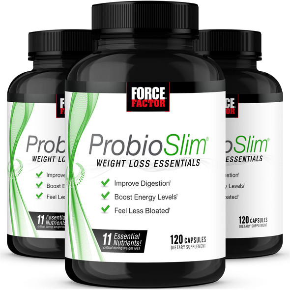 Force Factor ProbioSlim Weight Loss Essentials, 3-Pack, Complete Digestive Health and Energy Boosting Probiotic Supplement for Women and Men with Electrolytes and Green Tea Extract, 360 Capsules