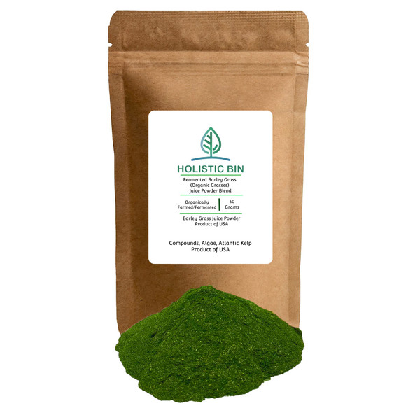 Organic Barley Grass Powder by Holistic Bin | Fermented with 35 Strains of Probiotics | Fermented Green Superfood Powder for Smoothies & Juice | 30 Day Supply (50 g)