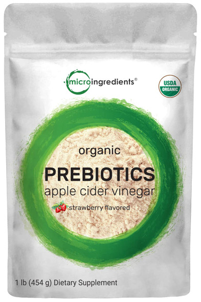 Organic Prebiotics Fiber Powder | 1Lb, 6 in 1 All  Plant |  Formula, Strawberry Flavor, Vegan | Keto, No Additives, No Fillers, Supports Healthy Digestion & Immune System for Women and Men