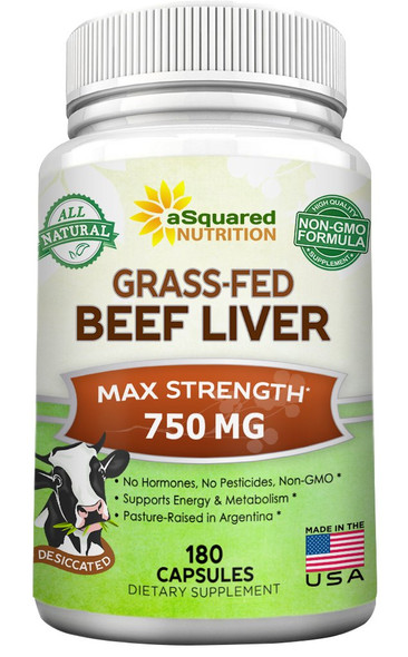 Grass Fed Beef Liver (Desiccated) - 180 Capsules - Argentine Pasture-Raised Beef Liver Pills - 3000mg Supplement Powder  -  Iron, B12, Vitamin A for Energy - Non-GMO