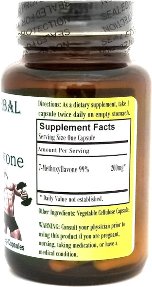 Barlowe's Herbal Elixirs 7-Methoxyflavone A.I. - 60 200mg VegiCaps - Stearate Free, Bottled in Glass!