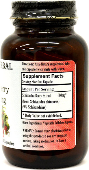 Barlowe's Herbal Elixirs Schisandra Berry Extract - 60 600mg VegiCaps - Stearate Free, Glass Bottle!