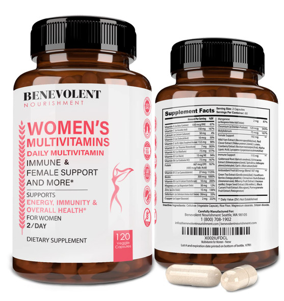 Multivitamin for Women - Supplement for Energy, Immunity, & Female Support - Daily Vitamins for Women with Biotin, Calcium, Magnesium - Non-GMO, Vegetarian Womens Multivitamin - 120 Caps