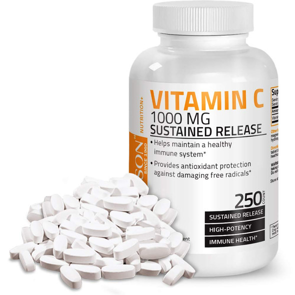 Bronson Vitamin C 1000 mg Sustained Release Premium Non-GMO Ascorbic , 250 Tablets