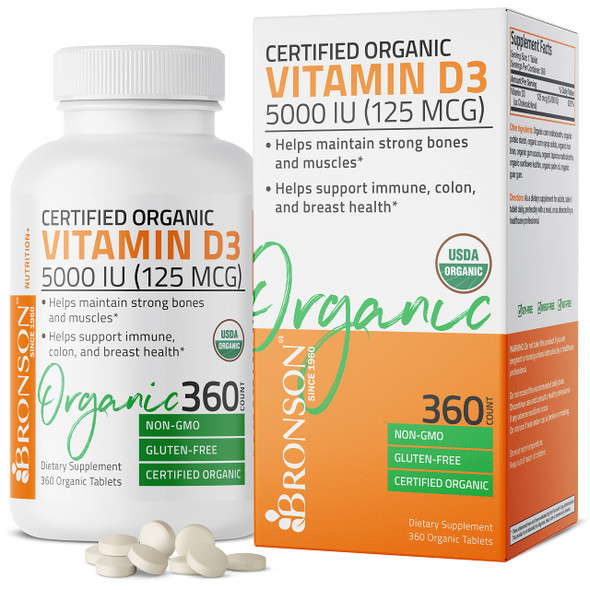 Bronson Vitamin D3 5,000 Iu (1 Year Supply) For Immune Support, Healthy Muscle Function & Bone Health, High Potency Organic Non-Gmo Vitamin D Supplement, 360 Tablets