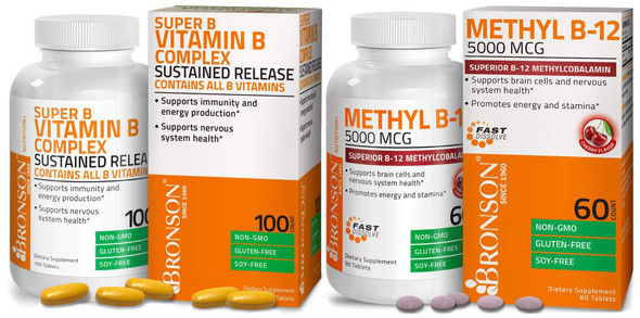 Methyl B12 5000 Mcg Vitamin B12 Methylcobalamin Lozenges + Super B Vitamin B Complex Sustained Slow Release