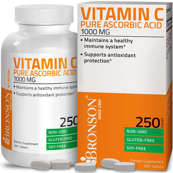 Vitamin C 1000 mg Premium Non-GMO Ascorbic  - Maintains Healthy Immune System, Supports Antioxidant Protection - 250 Tablets