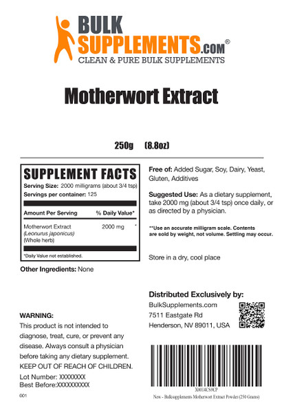 BulkSupplements Motherwort Extract Powder - Herbal Supplement, from Motherwort Herb, Antioxidants Supplement - 2000mg , Vegan Supplement (250 Grams - 8.8 oz)