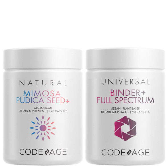 Codeage Gut & Immune Support Mimosa Pudica Seed + Binder Bundle - Herbal Cleanse - Molybdenum - Bentonite Clay - BioPerine Black  - Gut Health Digestion Cleansing Support - Vegan Herbs - Non-GMO