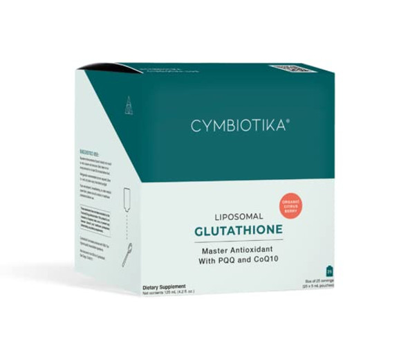 CYMBIOTIKA Liposomal Glutathione with PQQ & , Reduced Glutathione 150 mg,  Antioxidant for Men & Women, Organic Citrus Berry Flavor, 5mL Pouches (Pack of 25)