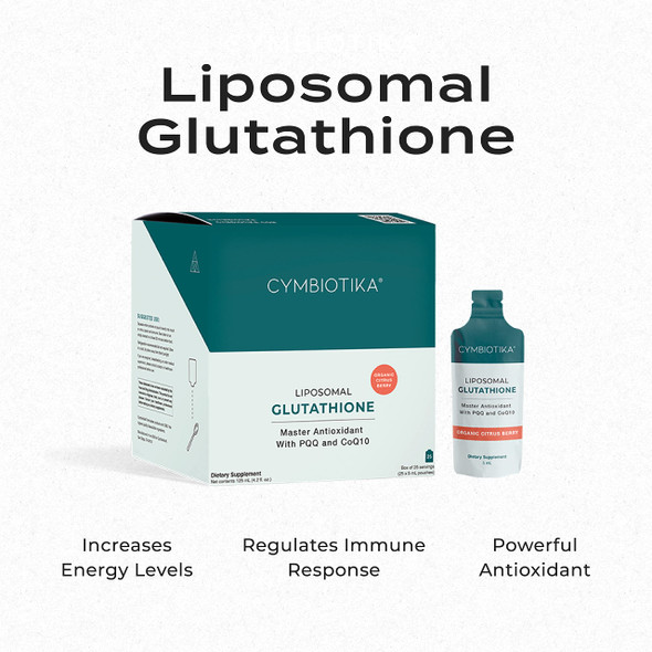 CYMBIOTIKA Liposomal Glutathione with PQQ & , Reduced Glutathione 150 mg,  Antioxidant for Men & Women, Organic Citrus Berry Flavor, 5mL Pouches (Pack of 25)