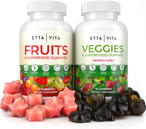 Fruits and Veggies Supplement - Fruits and Veggies Gummies (120 Chews), 9 Superfruits & 30 Veggies, Fruit & Herbs, Fruit and Vegetable Vitamins, Non-GMO, Pectin-Based, Gluten-Free, No More Capsules