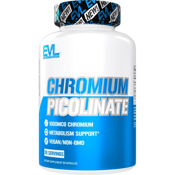 Chromium Picolinate 1000mcg Mineral Supplement - High Strength Chromium Supplement for Metabolism Hunger and Weight Support - Evlution Nutrition Lean Muscle Mass Gainer Bodybuilding Supplement