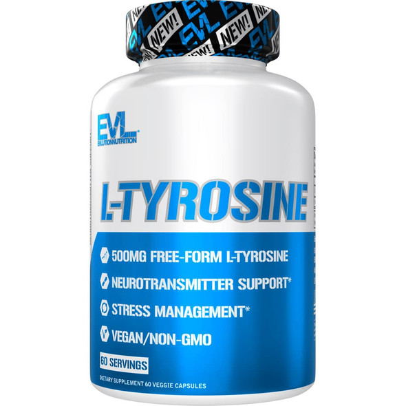 Evlution Free Form L Tyrosine 500mg Capsules Nutrition L-Tyrosine Supplement Amino  for Energy Focus and Mood Support - Nootropic Brain Support Supplement for Cognitive Performance - 60 Servings