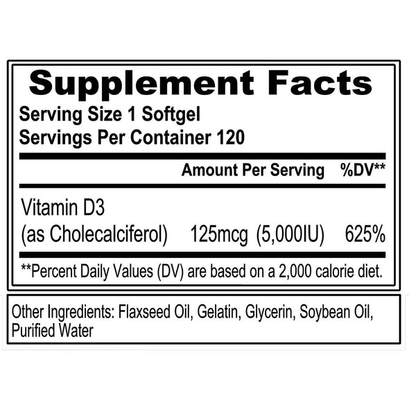 Evlution Nutrition Vitamin D3, 5000 IU High Potency, Bone and Joint Support Immune System Health, Non-GMO and Gluten-Free, Value Size (120 Servings)