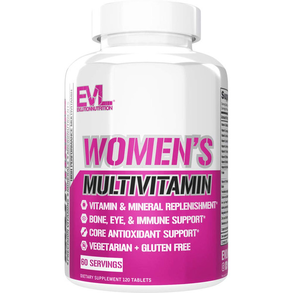 Evlution Nutrition Womens Multivitamin - Full Spectrum Vitamins & Minerals, Immune Health, Vitamin C & D, Iron, Zinc, Antioxidants & Bioflavonoids, Skin, Hair, Bone, Eye Health, 120 Tablets, 60 Days
