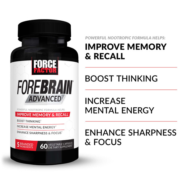 Force Factor Forebrain Advanced Brain Booster, Brain Supplement for Memory Support, Concentration, Focus, Thinking, and Mental Energy, Made with Powerful Ingredients That Work Fast, 60 Capsules