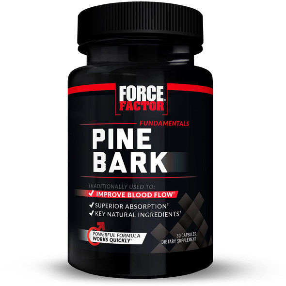 Force Factor Pine Bark Extract, Traditionally Used to Support Nitric Oxide Production, Enhance  Flow and Circulation, Made with Key  Ingredients, Superior Absorption, Black, 30 Count